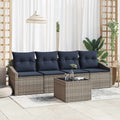 Sofa Set mit Kissen 5 pcs Grau und Marineblau Poly-Rattan