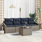 Sofa Set mit Kissen 5 pcs Grau und Marineblau Poly-Rattan