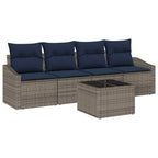 Sofa Set mit Kissen 5 pcs Grau und Marineblau Poly-Rattan
