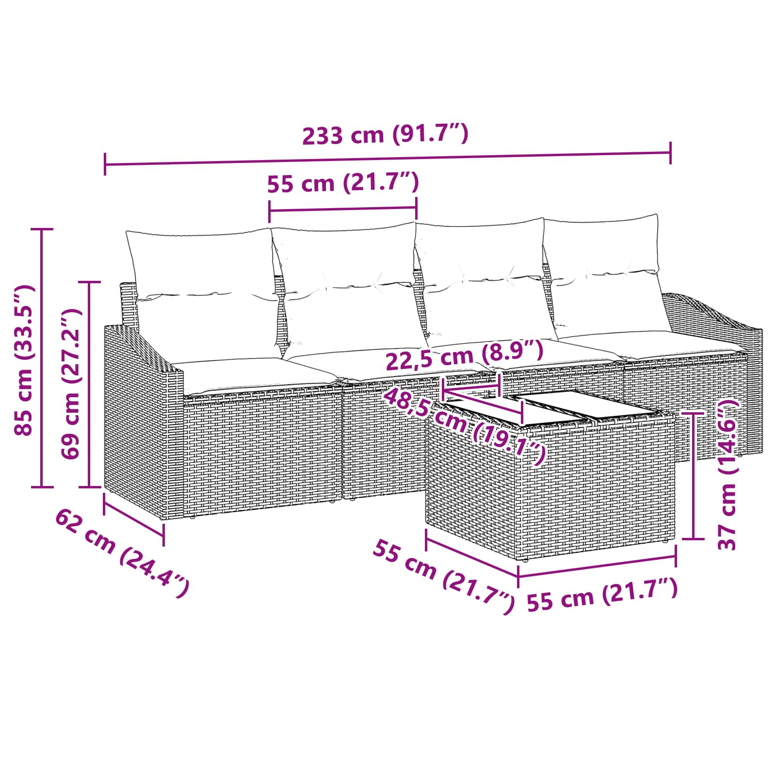 Sofa Set mit Kissen 5 pcs Grau und Marineblau Poly-Rattan