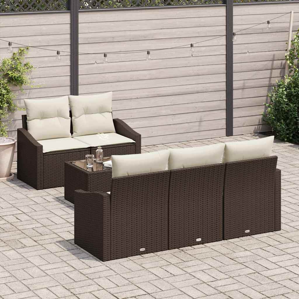 Sofa Set mit Kissen 6 pcs Braun und Creme Poly-Rattan
