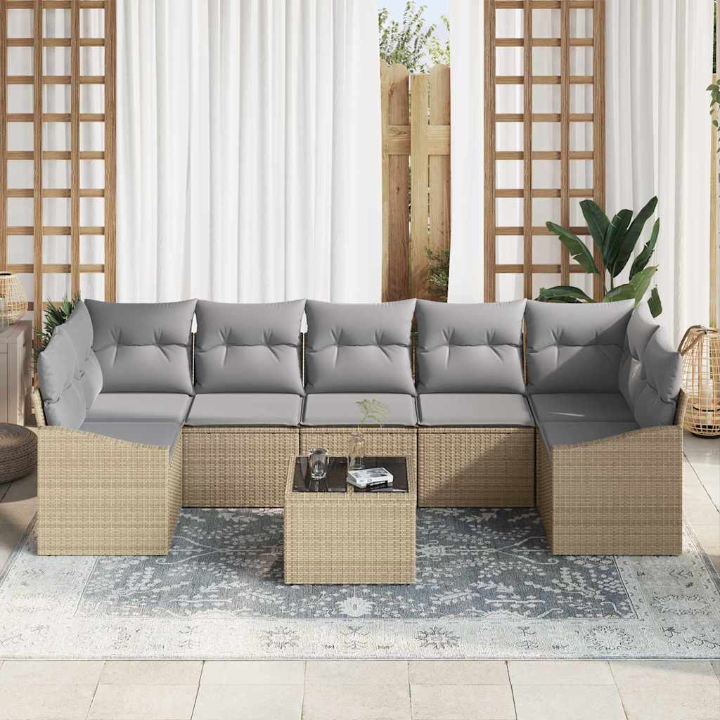 Sofa Set mit Kissen 8 pcs Beige und Grau Poly-Rattan