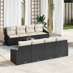 Sofa Set mit Kissen 7 pcs Schwarz und Creme Poly-Rattan