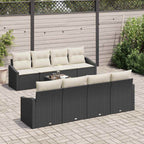 Sofa Set mit Kissen 7 pcs Schwarz und Creme Poly-Rattan