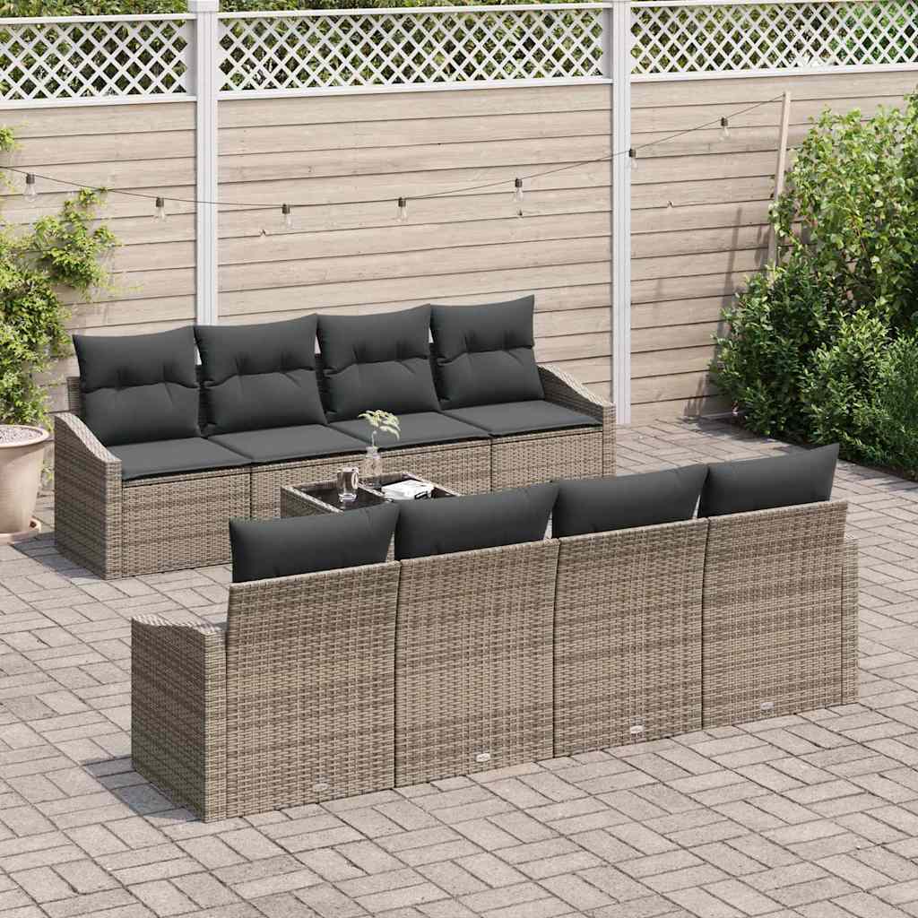 Sofa Set mit Kissen mit Speicher 7 pcs Grau Poly-Rattan