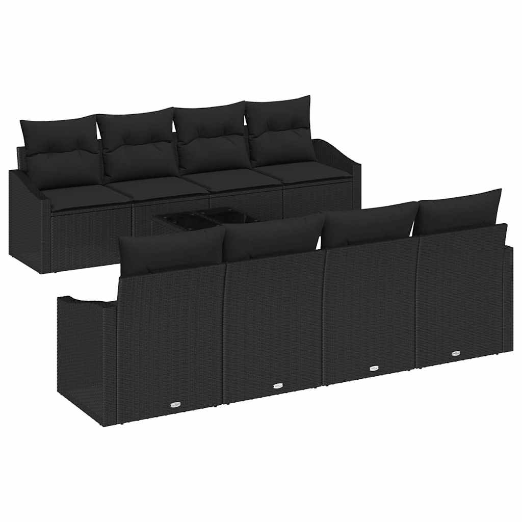Sofa Set mit Kissen mit Speicher 7 pcs Schwarz Poly-Rattan