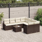 Sofa Set mit Kissen 9 pcs Braun und Creme Poly-Rattan