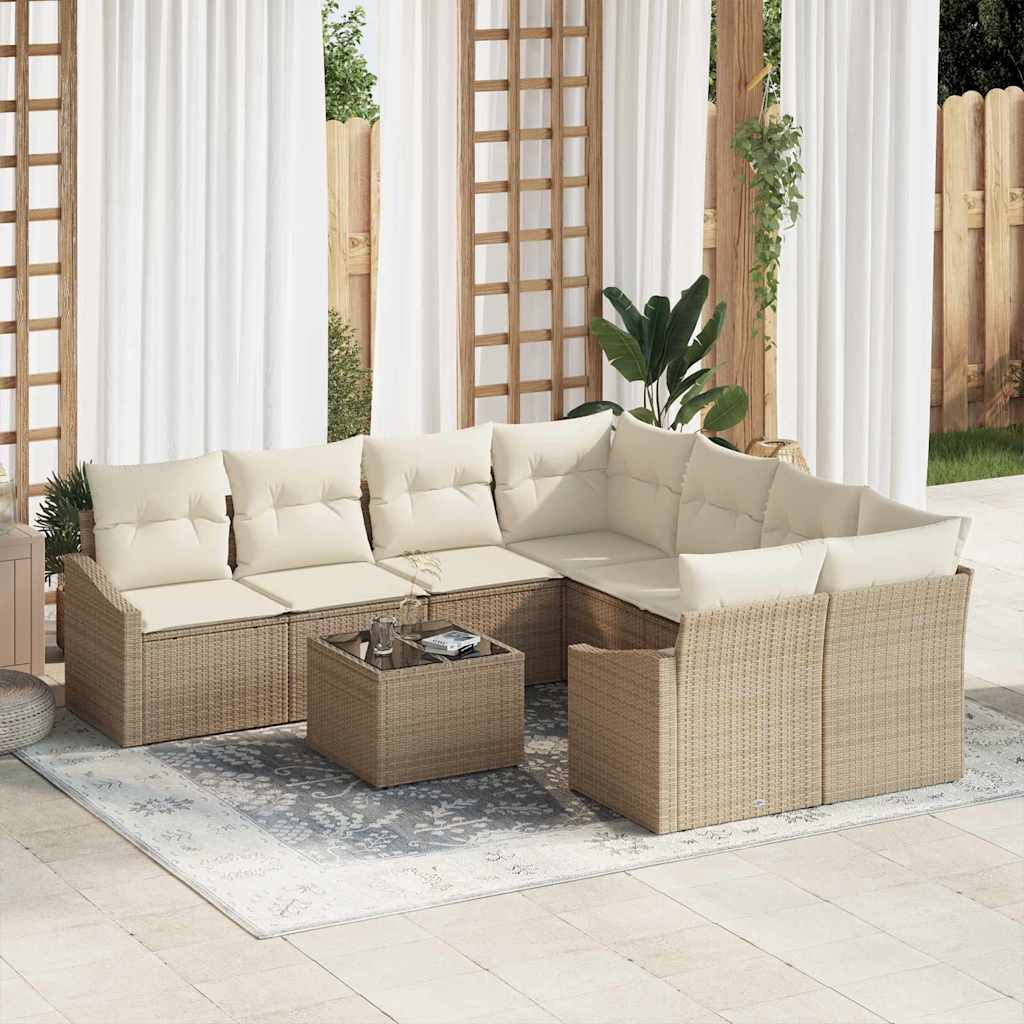 Sofa Set mit Kissen 9 pcs Beige und Creme Poly-Rattan