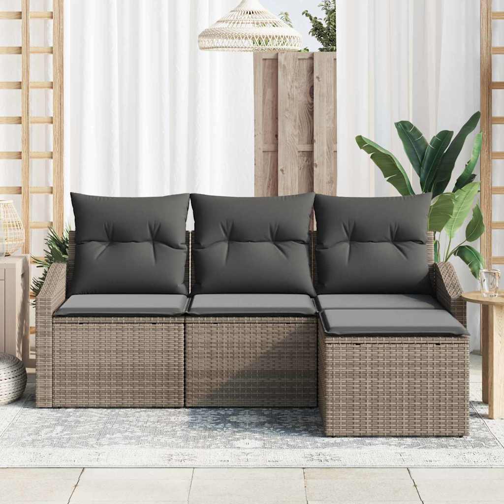 Sofa Set mit Kissen mit Speicher 4 pcs Grau Poly-Rattan