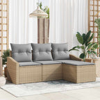 Sofa Set mit Kissen 4 pcs Beige und Hellgrau Poly-Rattan