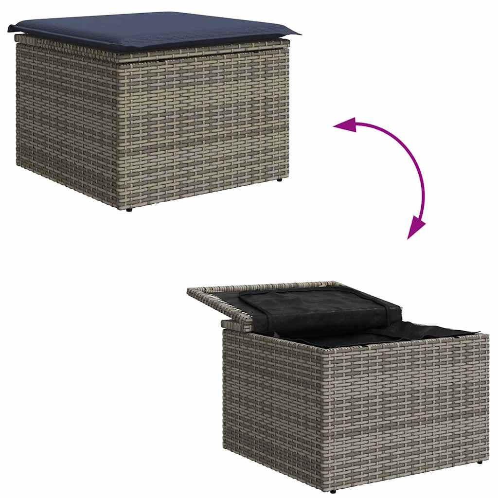 Sofa Set mit Kissen 4 pcs Grau und Marineblau Poly-Rattan