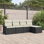 Sofa Set mit Kissen 5 pcs Schwarz und Creme Poly-Rattan