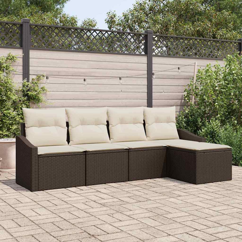 Sofa Set mit Kissen 5 pcs Braun und Creme Poly-Rattan