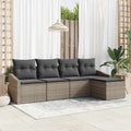 Sofa Set mit Kissen mit Speicher 5 pcs Grau Poly-Rattan
