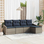 Sofa Set mit Kissen 5 pcs Grau und Marineblau Poly-Rattan