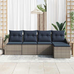 Sofa Set mit Kissen 5 pcs Grau und Marineblau Poly-Rattan