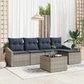 Sofa Set mit Kissen 6 pcs Grau und Marineblau Poly-Rattan