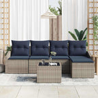 Sofa Set mit Kissen 6 pcs Grau und Marineblau Poly-Rattan