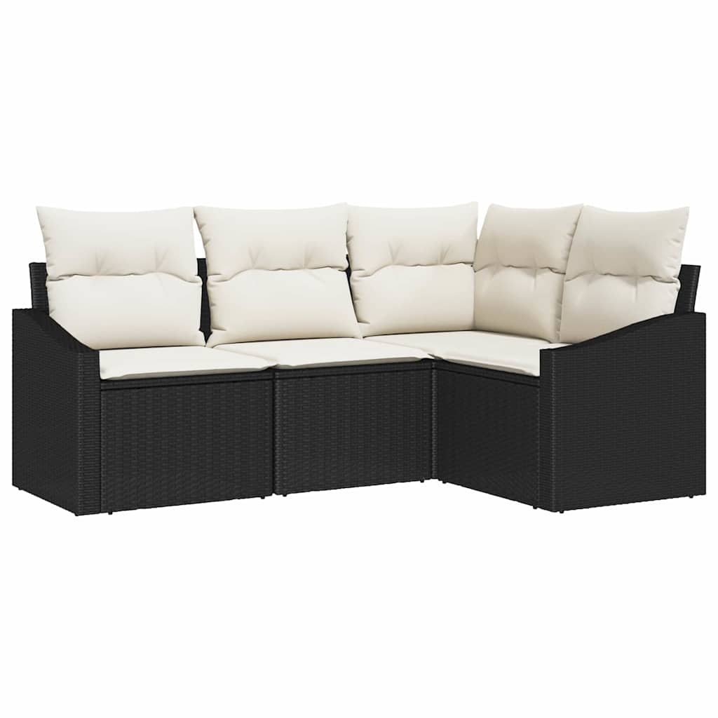 Gartensofa-set mit Kissen 4 pcs Schwarz und Weiß Poly-Rattan