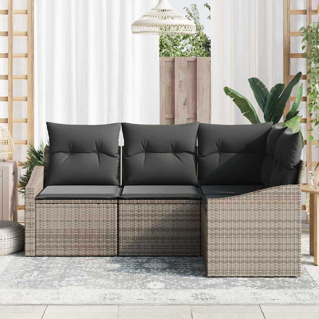 Gartensofa-set mit Kissen mit Speicher 4 pcs Grau Poly-Rattan