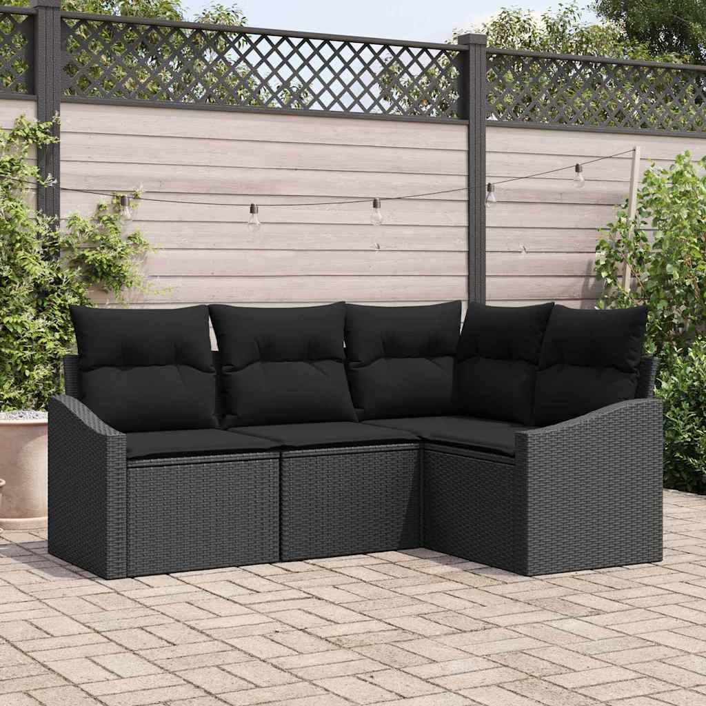Gartensofa-set mit Kissen 4 pcs Schwarz Poly-Rattan