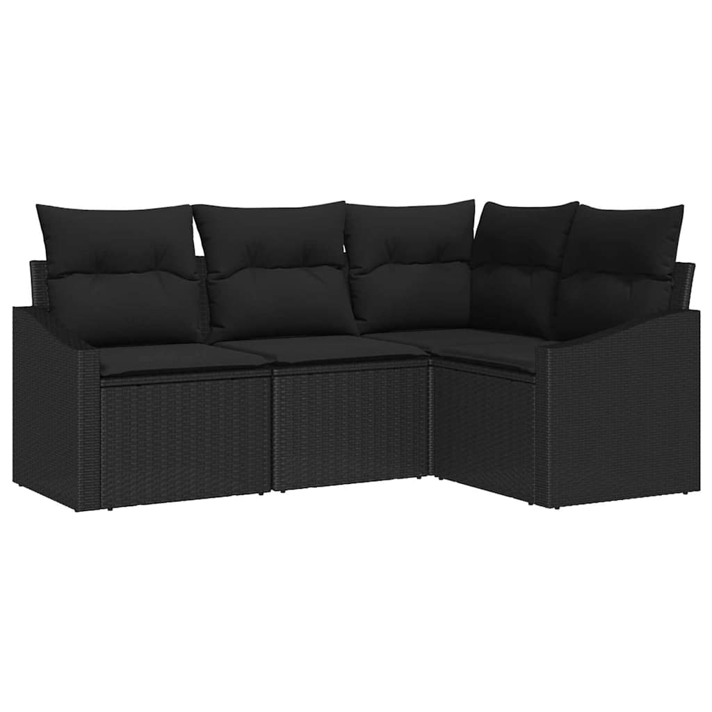 Gartensofa-set mit Kissen 4 pcs Schwarz Poly-Rattan