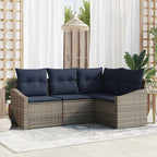 Gartensofa-set mit Kissen 4 pcs Grau und Marineblau Poly-Rattan
