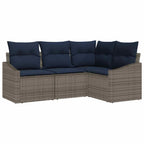 Gartensofa-set mit Kissen 4 pcs Grau und Marineblau Poly-Rattan