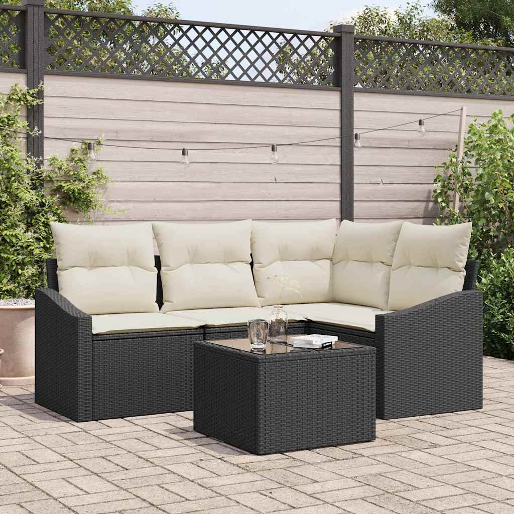 Gartensofa-set mit Kissen 5 pcs Braun und Creme Poly-Rattan