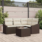 Gartensofa-set mit Kissen 5 pcs Braun und Creme Poly-Rattan