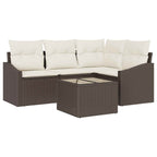 Gartensofa-set mit Kissen 5 pcs Braun und Creme Poly-Rattan