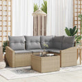 Gartensofa-set mit Kissen 5 pcs Beige und Hellgrau Poly-Rattan