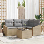 Gartensofa-set mit Kissen 5 pcs Beige und Hellgrau Poly-Rattan