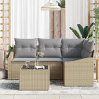 Gartensofa-set mit Kissen 5 pcs Beige und Hellgrau Poly-Rattan