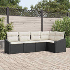 Gartensofa-set mit Kissen 5 pcs Schwarz und Weiß Poly-Rattan