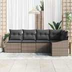 Gartensofa-set mit Kissen mit Speicher 5 pcs Grau Poly-Rattan