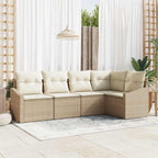 Gartensofa-set mit Kissen 5 pcs Beige und Weiß Poly-Rattan