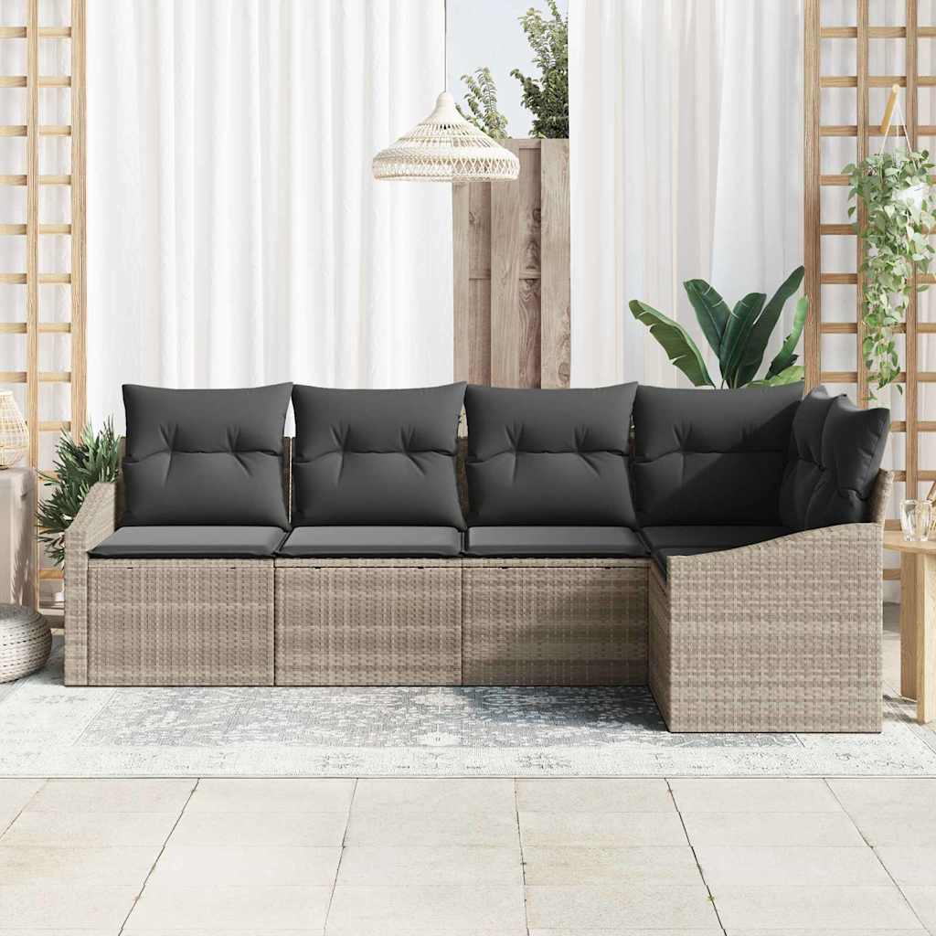 Gartensofa-set mit Kissen 5 pcs Hellgrau Poly-Rattan