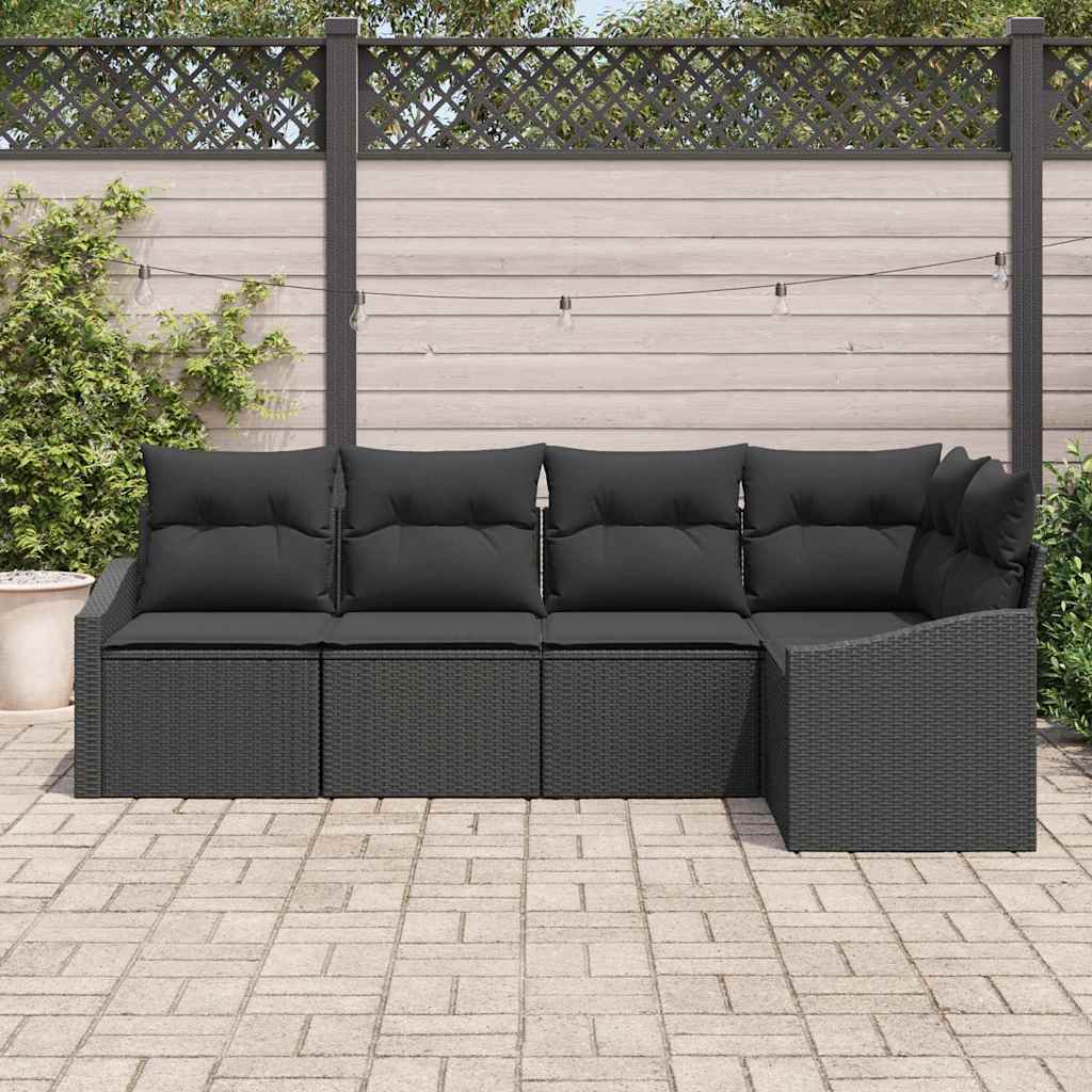 Gartensofa-set mit Kissen 5 pcs Schwarz Poly-Rattan