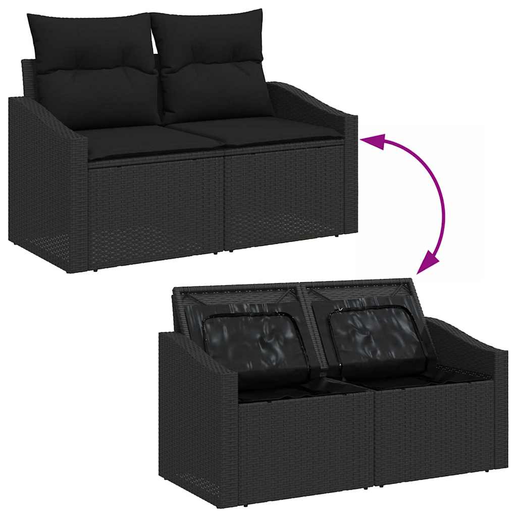 Gartensofa-set mit Kissen 5 pcs Schwarz Poly-Rattan