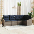 Gartensofa-set mit Kissen 5 pcs Grau und Marineblau Poly-Rattan