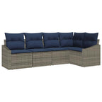 Gartensofa-set mit Kissen 5 pcs Grau und Marineblau Poly-Rattan