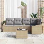 Gartensofa-set mit Kissen 6 pcs Beige und Hellgrau Poly-Rattan