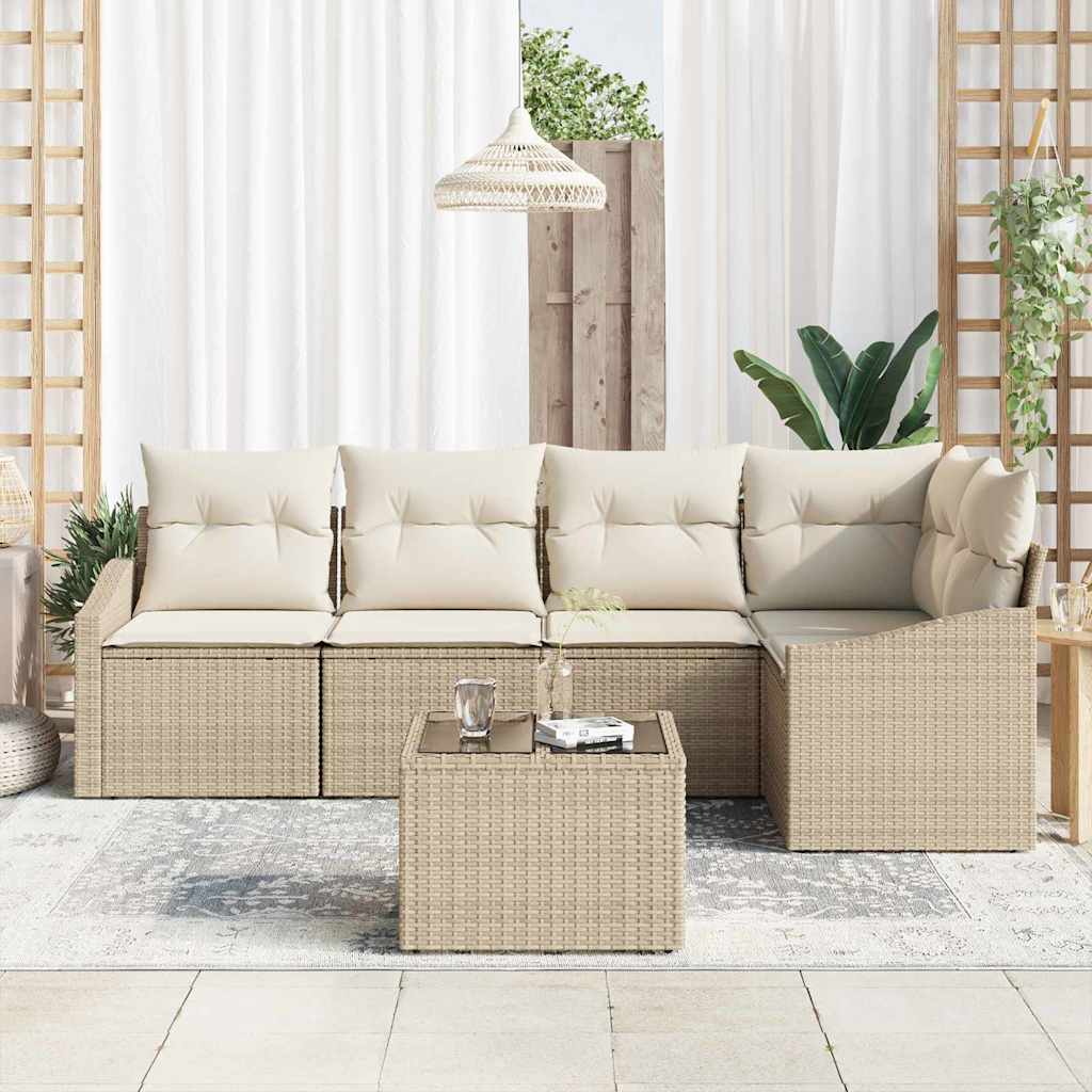 Gartensofa-set mit Kissen 6 pcs Beige und Creme Poly-Rattan
