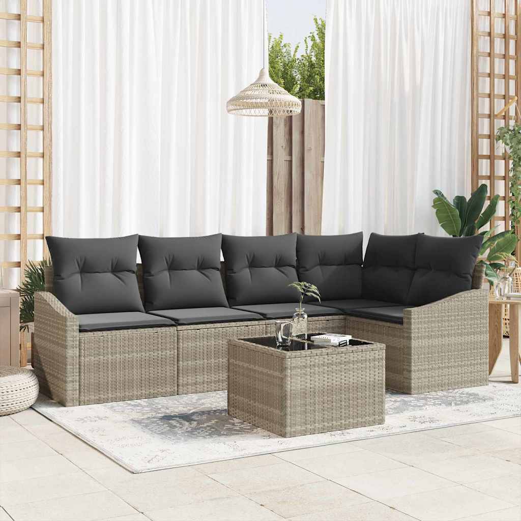 Gartensofa-set mit Kissen 6 pcs Hellgrau Poly-Rattan