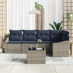 Gartensofa-set mit Kissen 6 pcs Grau und Marineblau Poly-Rattan