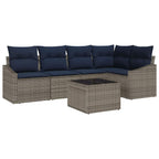 Gartensofa-set mit Kissen 6 pcs Grau und Marineblau Poly-Rattan