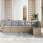 Gartensofa-set mit Kissen 6 pcs Beige und Hellgrau Poly-Rattan