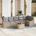Gartensofa-set mit Kissen 7 pcs Beige und Hellgrau Poly-Rattan