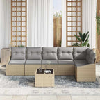 Gartensofa-set mit Kissen 7 pcs Beige und Hellgrau Poly-Rattan